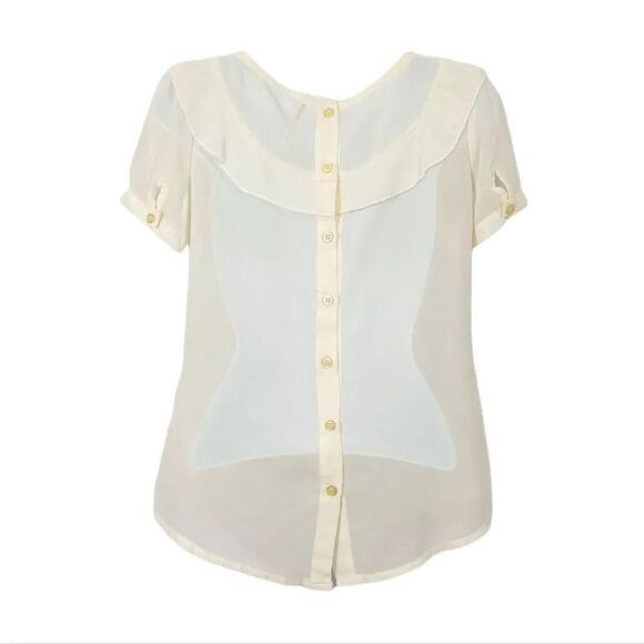 NEW Vintage 90s Y2K City Bird Ruffled Sheer Chiffon Top in Ivory Size Small - Picture 5 of 9